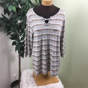 CJ Banks thermal style 3/4 sleeve pullover Woman’s size 14W cross front